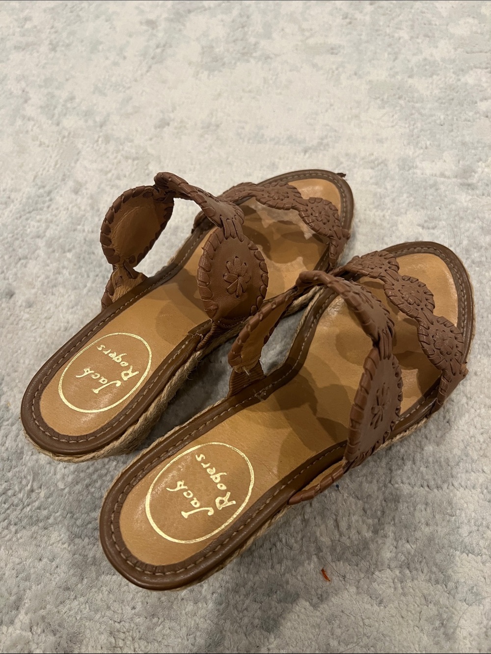 Jack Rogers Tan Leather Wedge Sandals with Espadrille Platform - Picture 3 of 3